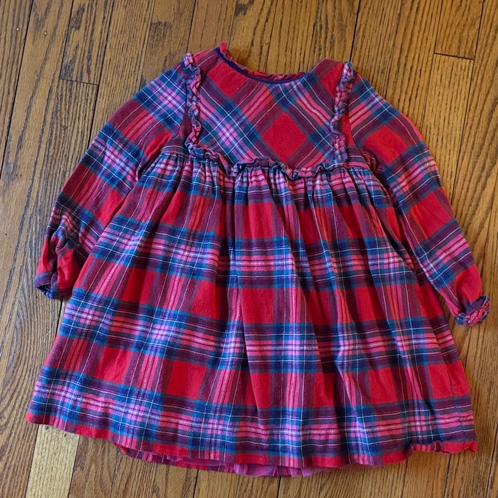 Mini Boden Red and pink Plaid Kids Dress 5-6